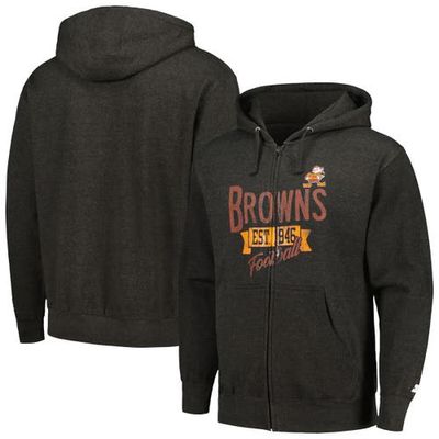 Men's Starter Charcoal Cleveland Browns Gridiron Classics Post Season Full-Zip Hoodie