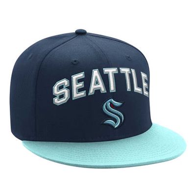 Men's Starter Deep Sea Blue/Light Blue Seattle Kraken Arch Logo Two-Tone Snapback Hat in Navy