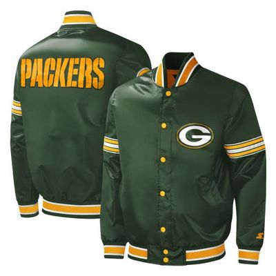 Men's Starter Green Green Bay Packers Midfield Satin Full-Snap Varsity Jacket