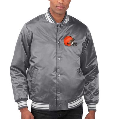 Men's Starter Heather Charcoal Cleveland Browns Locker Room Satin Varsity Full-Snap Jacket in Gray