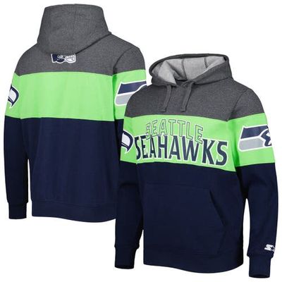 Men's Starter Heather Charcoal/College Navy Seattle Seahawks Extreme Pullover Hoodie in Gray