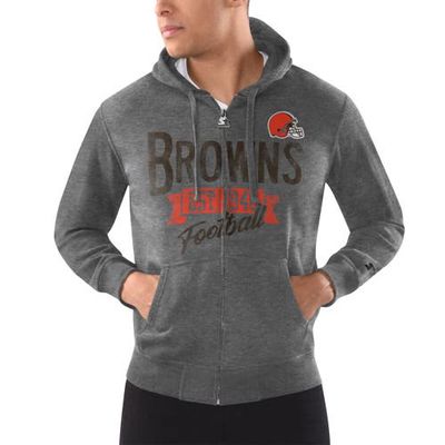 Men's Starter Heather Gray Cleveland Browns Domestic Post Season Full-Zip Hoodie