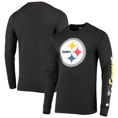 Men's Starter Heathered Black Pittsburgh Steelers Halftime Long Sleeve T-Shirt in Heather Black