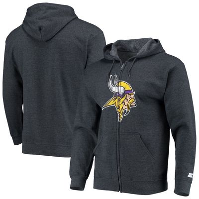 Men's Starter Heathered Charcoal Minnesota Vikings Primary Logo Full-Zip Hoodie in Heather Charcoal