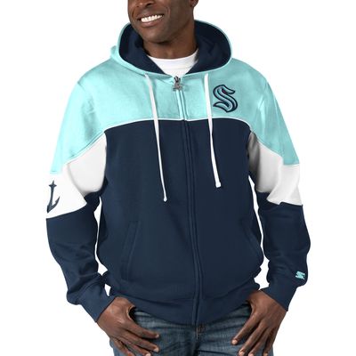 Men's Starter Navy/Light Blue Seattle Kraken Power Forward Full-Zip Hoodie