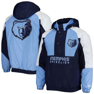 Men's Starter Navy Memphis Grizzlies Body Check Raglan Hoodie Half-Zip Jacket