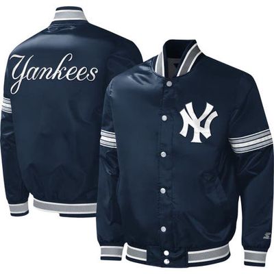 Men's Starter Navy New York Yankees Midfield Satin Full-Snap Varsity Jacket