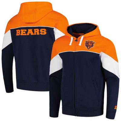 Men's Starter Navy/Orange Chicago Bears Running Back Full-Zip Hoodie