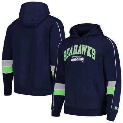 Men's Starter Navy Seattle Seahawks Captain Pullover Hoodie