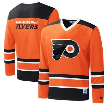 Men's Starter Orange/Black Philadelphia Flyers Cross Check Jersey V-Neck Long Sleeve T-Shirt