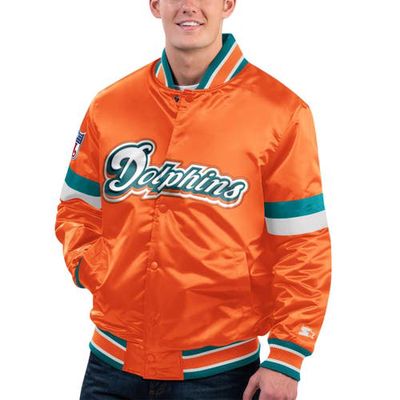 Men's Starter Orange Miami Dolphins Gridiron Classics Home Game Satin Full-Snap Varsity Jacket