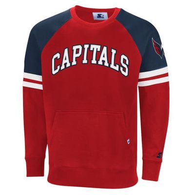 Men's Starter Red/Navy Washington Capitals Game Time Raglan Pullover Sweatshirt