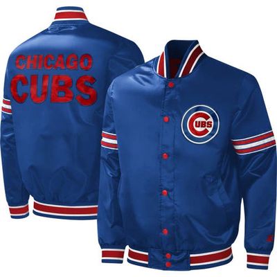 Men's Starter Royal Chicago Cubs Midfield Satin Full-Snap Varsity Jacket