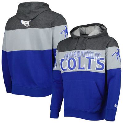 Men's Starter Royal/Heather Charcoal Indianapolis Colts Extreme Vintage Logos Pullover Hoodie