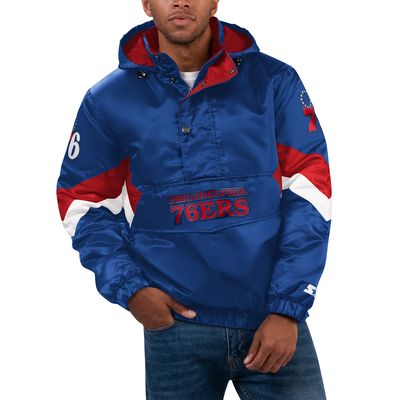 Men's Starter Royal Philadelphia 76ers Force Play Satin Hoodie Half-Zip Jacket