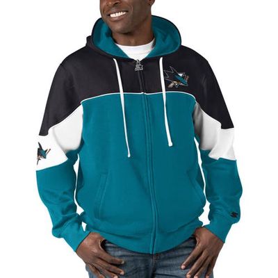 Men's Starter Teal/Black San Jose Sharks Power Forward Full-Zip Hoodie