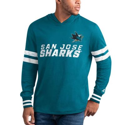 Men's Starter Teal San Jose Sharks Offense Long Sleeve Hoodie T-Shirt
