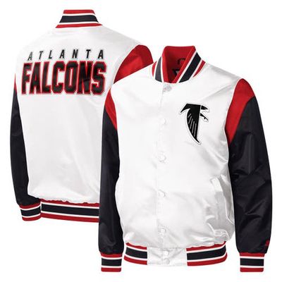 Men's Starter White Atlanta Falcons Throwback Warm Up Pitch Satin Full-Snap Varsity Jacket