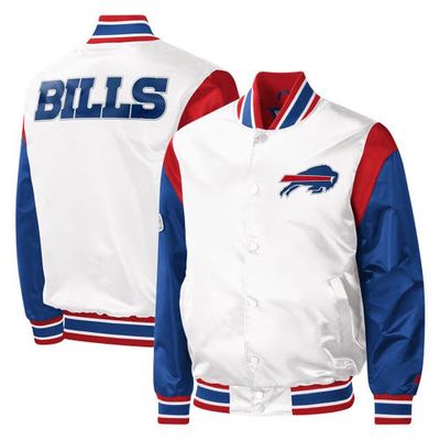 Men's Starter White Buffalo Bills Throwback Warm Up Pitch Satin Full-Snap Varsity Jacket