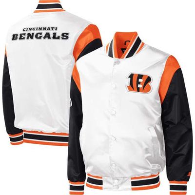 Men's Starter White Cincinnati Bengals Throwback Warm Up Pitch Satin Full-Snap Varsity Jacket