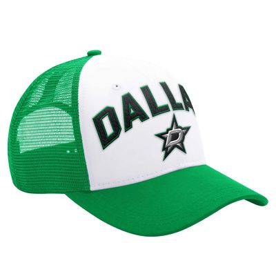 Men's Starter White/Kelly Green Dallas Stars Arch Logo Trucker Adjustable Hat