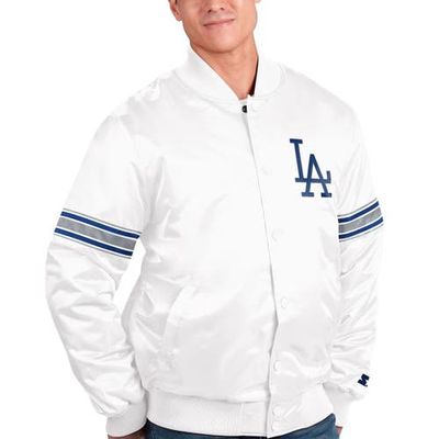 Men's Starter White Los Angeles Dodgerss Power Forward Satin Full-Snap Varsity Jacket