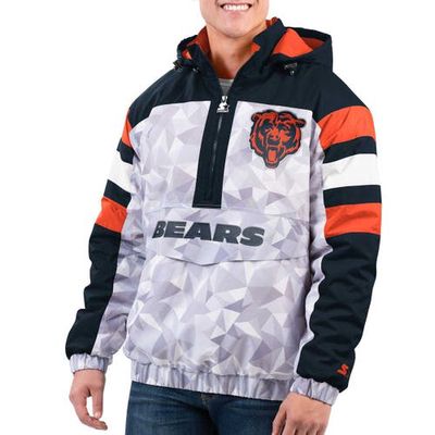 Men's Starter White/Navy Chicago Bears Thursday Night Gridiron Raglan Half-Zip Hooded Jacket