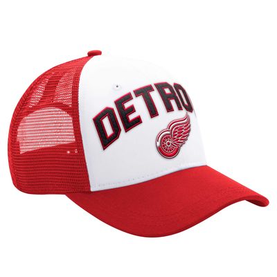 Men's Starter White/Red Detroit Red Wings Arch Logo Trucker Adjustable Hat