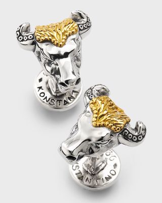 Men's Sterling Silver and 18K Yellow Gold Bull Head Cufflinks