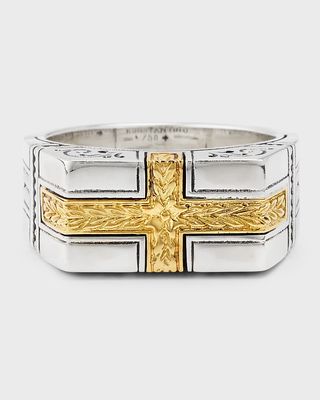 Men's Sterling Silver and 18K Yellow Gold Laurel Cross Ring