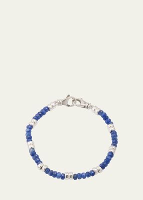 Men's Sterling Silver and Blue Sapphire Beaded Bracelet