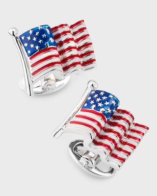 Men's Sterling Silver Enamel American Flag Cufflinks