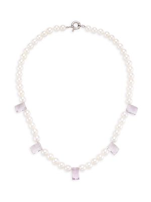 Men's Sterling Silver, Pearls, & Amethyst History Necklace - White - White