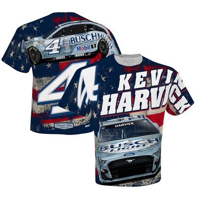 Men's Stewart-Haas Racing Team Collection White Kevin Harvick Busch Light Sublimated Patriotic Total Print T-Shirt