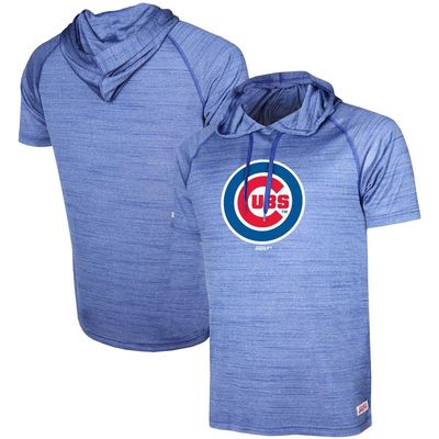 Men's Stitches Heathered Royal Chicago Cubs Raglan Short Sleeve Pullover Hoodie in Heather Royal