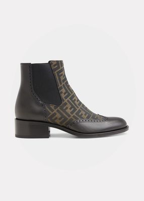 Men's Stivaletto Leather & Textile Monogram Chelsea Boots