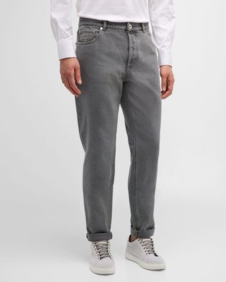 Men's Straight-Leg Gray Denim Jeans