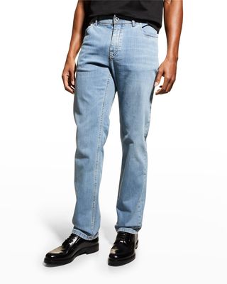 Men's Straight-Leg Light Wash Denim Jeans
