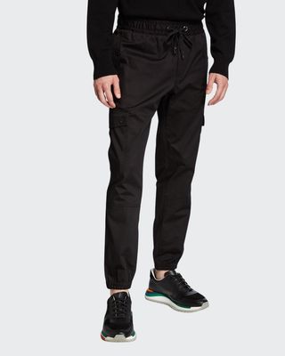 Men's Stretch-Cotton Cargo Sweatpants with Side Stripes