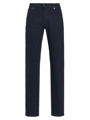 Men's Stretch Cotton Mid-Rise Straight-Leg Pants - Navy Blue - Size 34