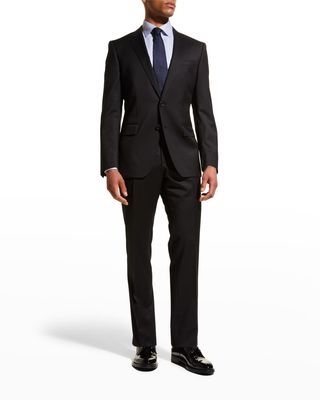 Men's Stretch-Wool Basic Two-Piece Suit, Black