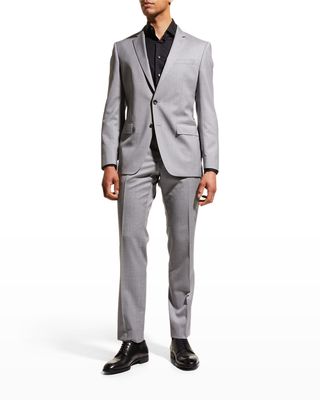 Men's Stretch-Wool Basic Two-Piece Suit, Gray