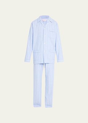 Men's Stripe Flannel 2-Piece Long Pajama Set