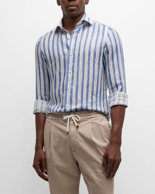 Men's Stripe Linen Sport Shirt