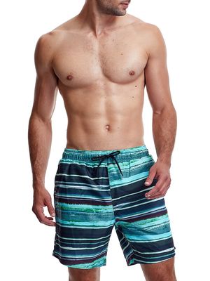 Men's Stripe Swim Shorts - Blue Green - Size Small - Blue Green - Size Small