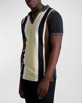 Men's Stripe V-Neck Polo Shirt