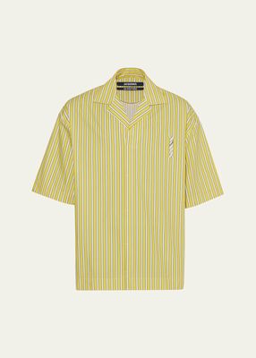 Men's Striped Camp-Collar Popover Shirt