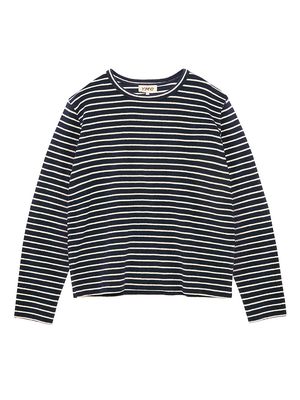 Men's Striped Cotton Crewneck Sweater - Navy Ecru - Size Small - Navy Ecru - Size Small
