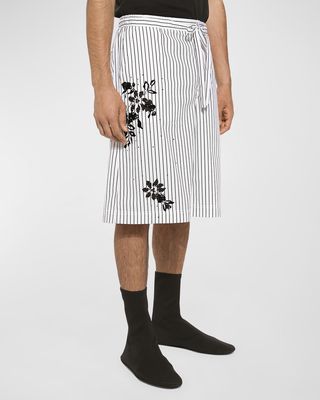 Men's Striped Floral Embroidered Shorts