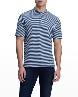 Men's Striped Linen-Cotton Henley T-Shirt